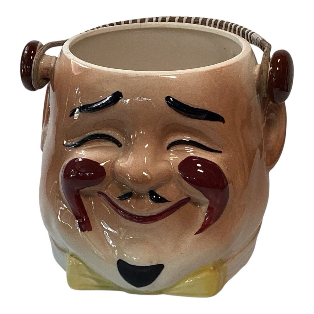 Asian Man Head Planter With Handle 4.25in Deep